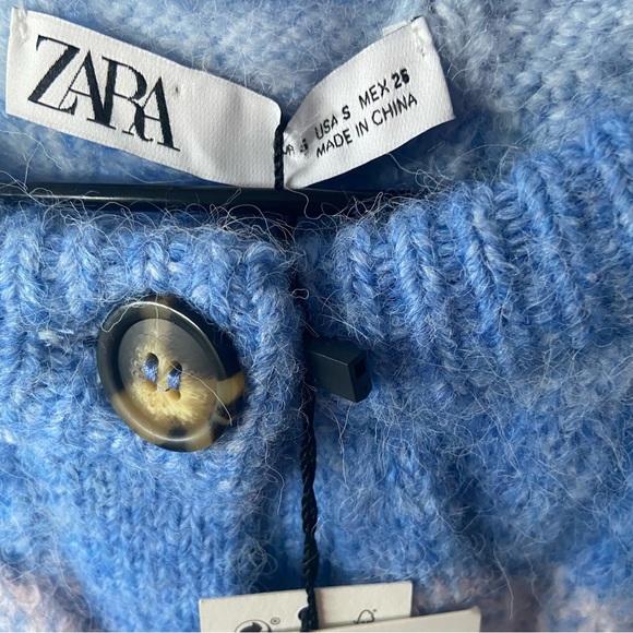 Zara Ombre Cable Knit Button Front Cardigan in Blue Pink - Picture 8 of 11